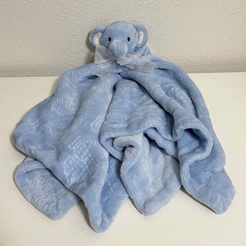 Baby Thro Beth Bazaar Elephant Embossed Lovey Security Blanket Nunu Blue 30x30
